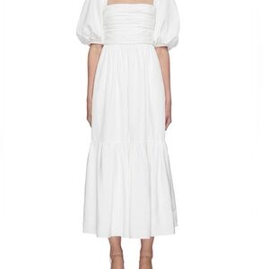Self-Portrait White Puff Sleeve Midi Dress